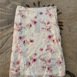 White Fox Boutique Pink Floral Sequin Mini Skirt